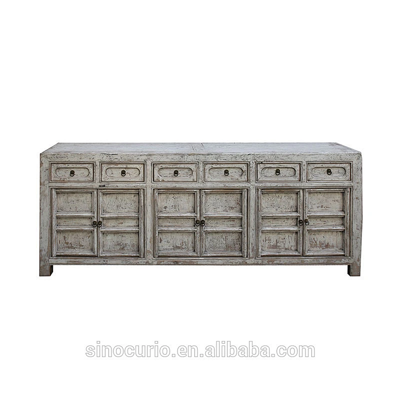 Vintage Chinese antique reproduction distressed bleached sideboard buffet furniture