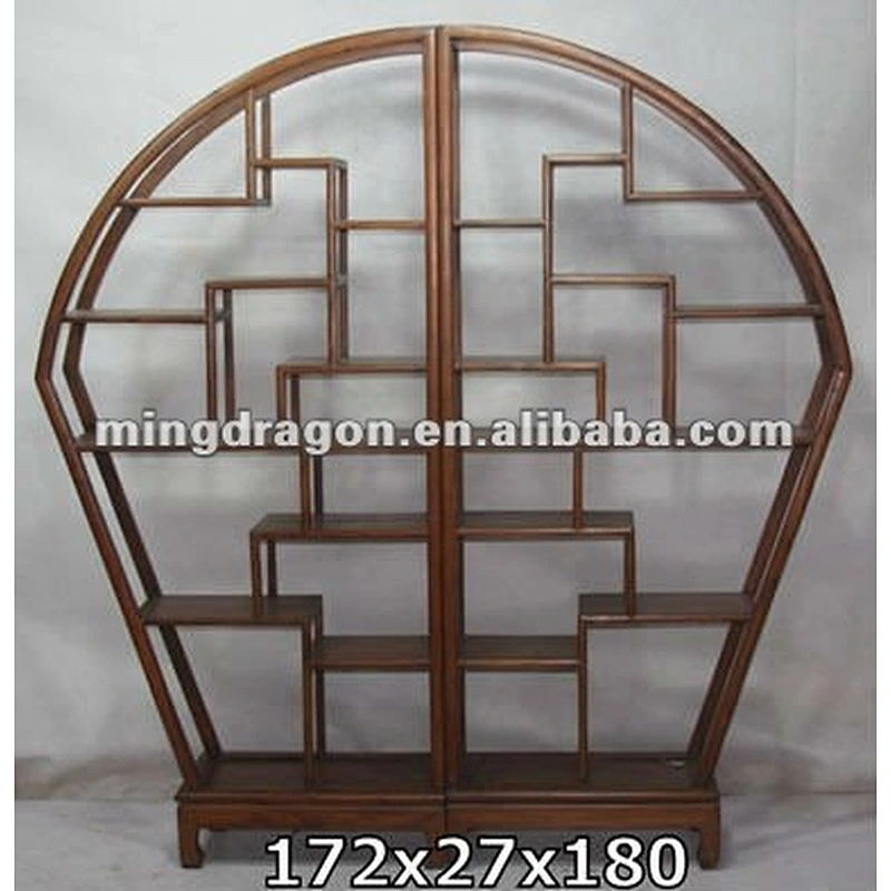Chinese antique movable red round bookshelf