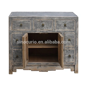 Chinese antique reproduction furniture wholesale oriental style shabby chic gray cabinet