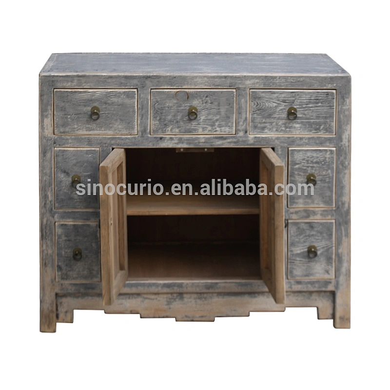 Chinese antique reproduction furniture wholesale oriental style shabby chic gray cabinet