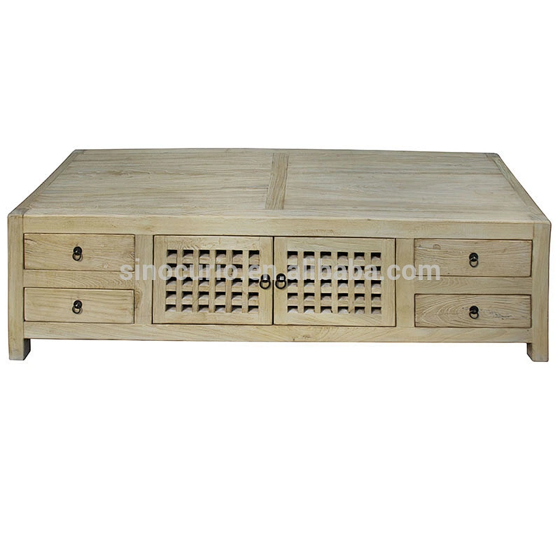 Chinese Antique Natural Polished Furniture Carved Recyclable Elm Wood TV Cabinet
