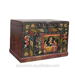 Chinese vintage black solid wood painted storage box