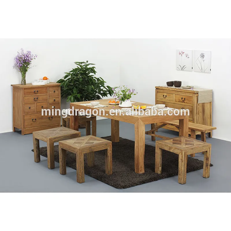 ZS-1 Antique Chinese style natural reclaimed solid wood Dining Table set