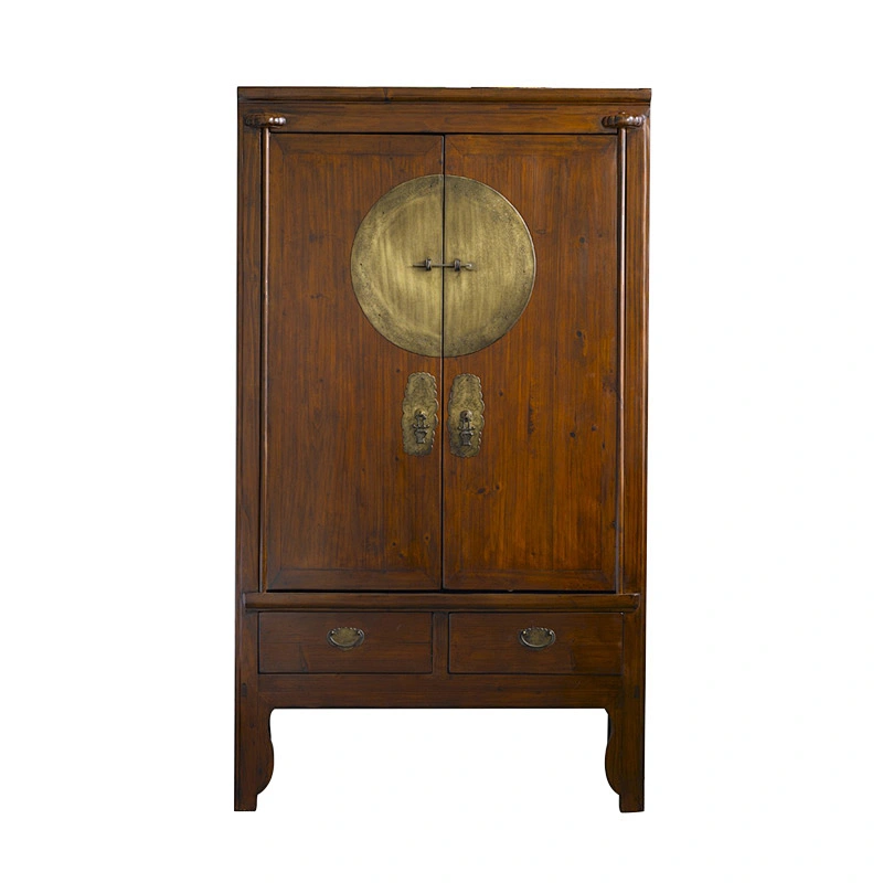 Solid Wood Storage Closet Antique Glossy Lacquered Clothes Cabinet Wardrobe