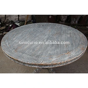French style round shape reclaimed elm wood dining table solid wood rustic furniture