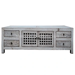 Chinese Antique Natural Polished Furniture Carved Recyclable Elm Wood TV Cabinet