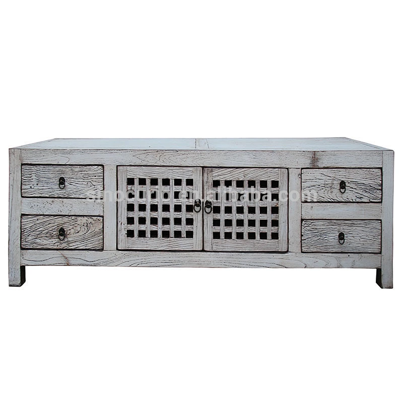 Chinese Antique Natural Polished Furniture Carved Recyclable Elm Wood TV Cabinet