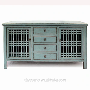Chinese antique high gloss lattice wooden door sideboard kitchen cupboards