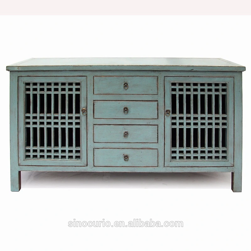 Chinese antique high gloss lattice wooden door sideboard kitchen cupboards