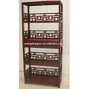 antique Chinese carved red bookshelf