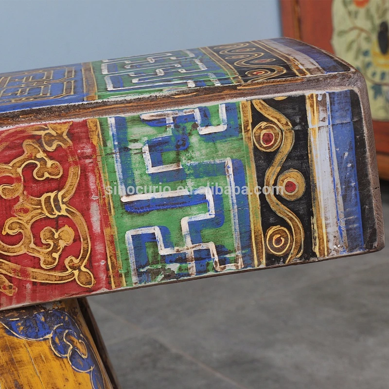 Chinese antique solid wood stool hand painting bench Bed stool