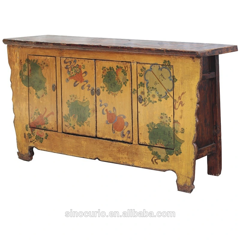 Antique Hand Painted Sideboard Buffet Living Room Cupboard Wooden Cabinet