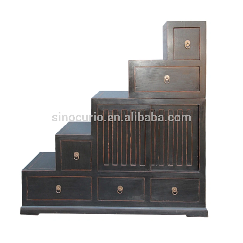 Chinese antique furniture L Straight Wooden Staircases Storage Cabinet