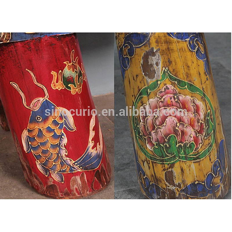 Chinese antique solid wood stool bench hand painting bed end furniture Bench