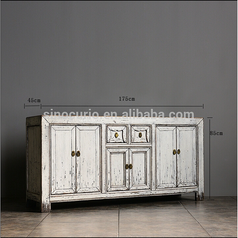 chinese antique style white wooden storage cabinet sideboard