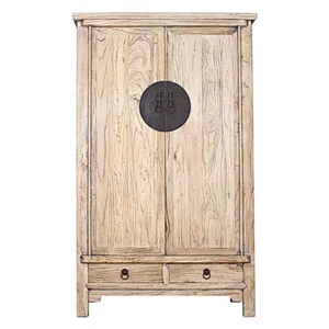 Solid Wood Storage Closet Antique Glossy Lacquered Clothes Cabinet Wardrobe