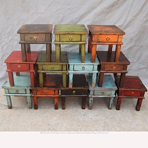 Chinese Antique Wooden Square Baby Stool With Drawer