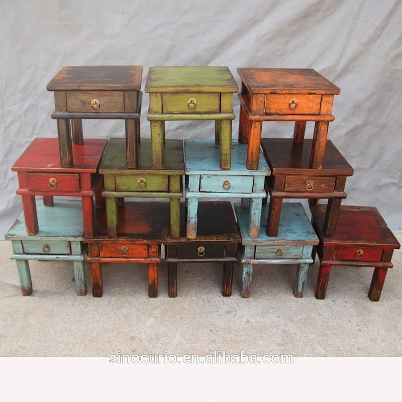 Chinese Antique Wooden Square Baby Stool With Drawer