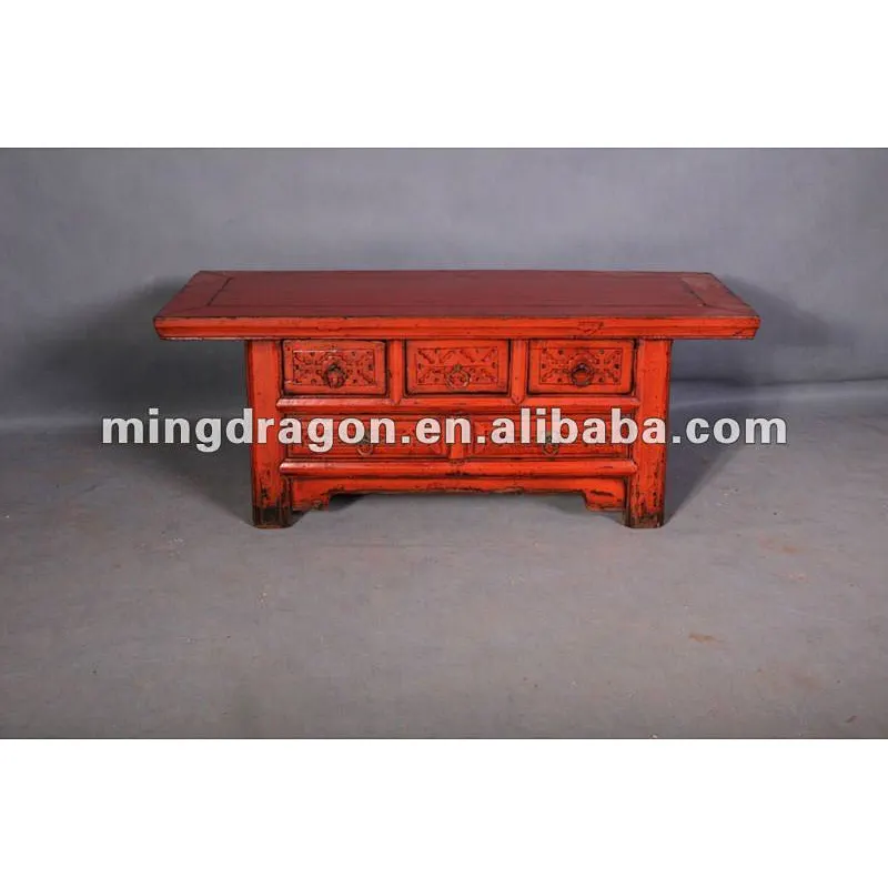 Chinese antique red bedside small table