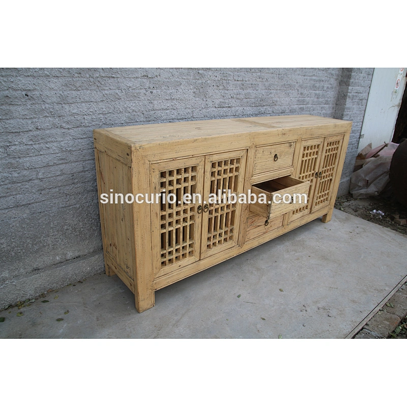 Chinese reproduction solid wood furniture- living room natural color cabinet