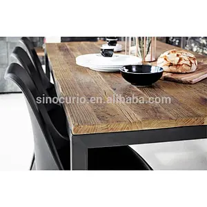 2018 rustic table iron table with wooden top dinning table set