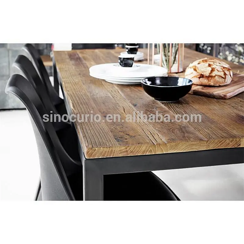 2018 rustic table iron table with wooden top dinning table set