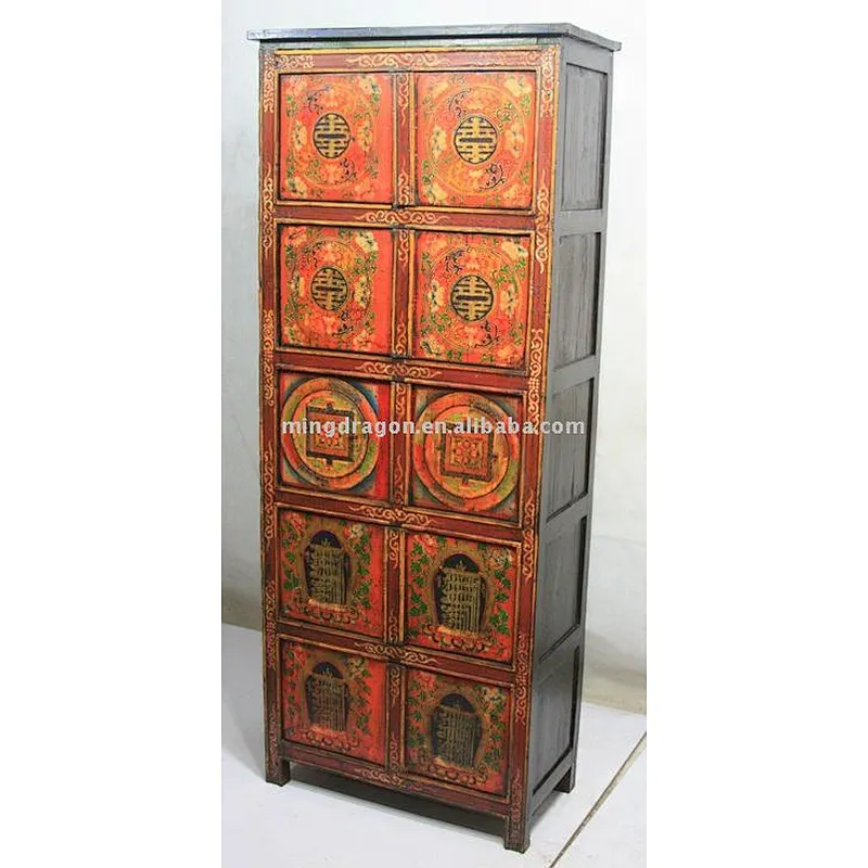 Chinese Tibet Antique Furniture Painting Cabinet