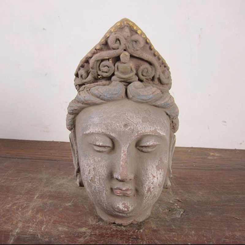 Antique mud hand carved buddha head sculpture