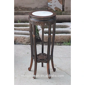 Hand carved antique flower stand with marble top