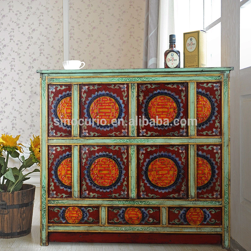 Antique Oriental Furniture-Tibetan Antique Hand Painted Cabinet