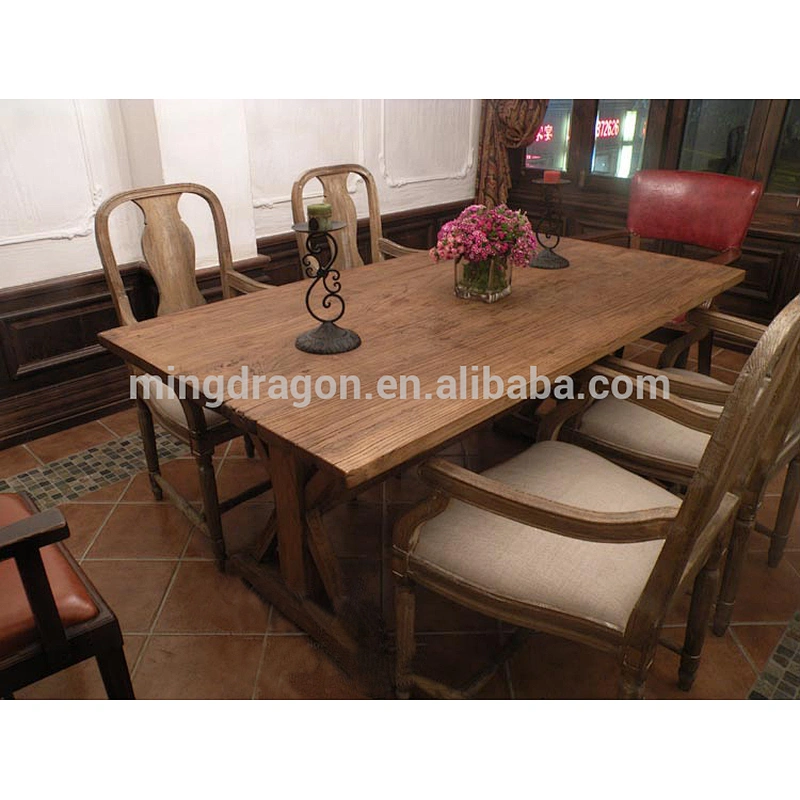 wholesale furniture china Chinese antique solid wood dinning table set reclaimed wood table top
