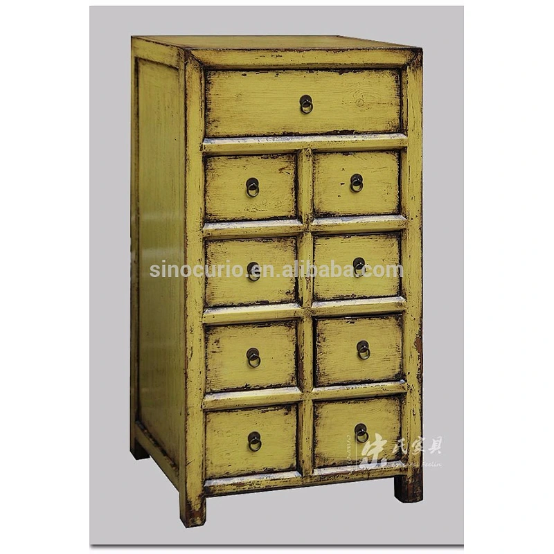 Antique oriental solid wood antique furniture painted file cabinet