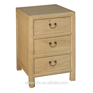 Antique asian natural solid wood night stands bedside cabinet