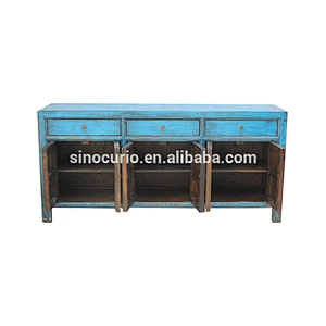 Oriental reproduction handmade reclaimed pine furniture wholesale blue sideboard buffet