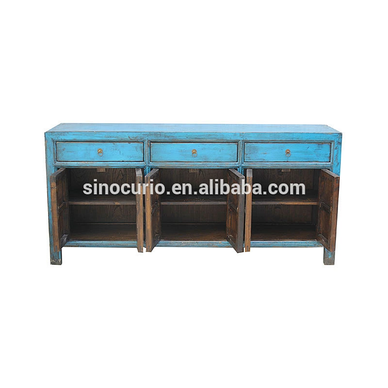 Oriental reproduction handmade reclaimed pine furniture wholesale blue sideboard buffet