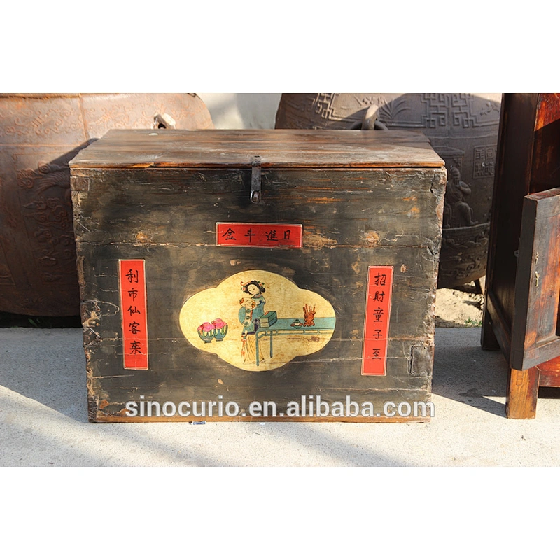 Antique decorate wood small painting craft box