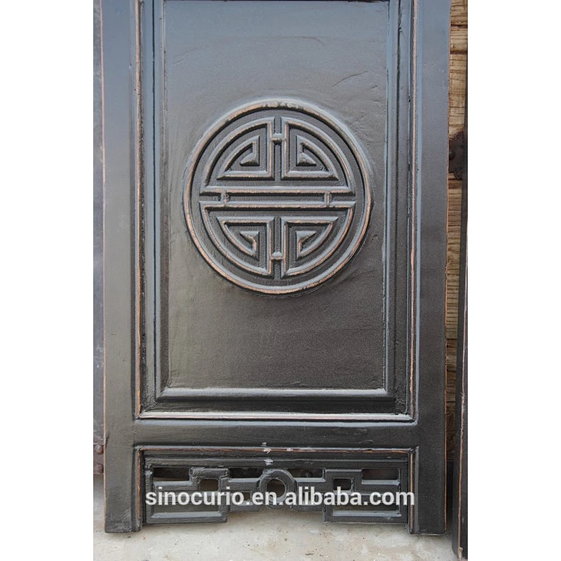 Chinese Antique vintage wooden black carved screen room divider