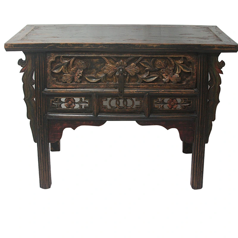 chinese antique Shanxi elm wood recycle distressed hand carved console table
