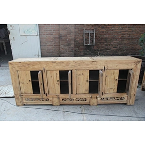 Reproduction antique natural wood console cabinet