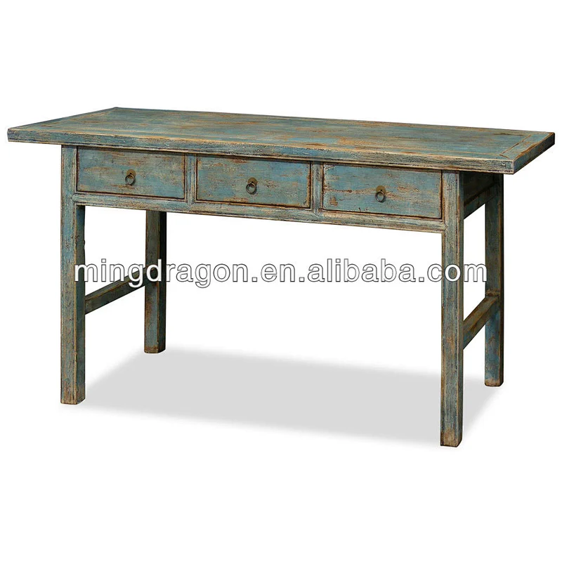Chinese antique elmwood three drawers blue console table