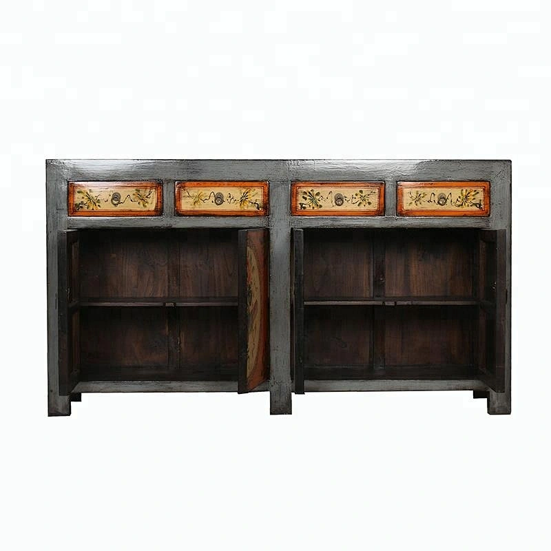 Wholesale Chinese solid wood reproduction hand painted floral cabinet furniture