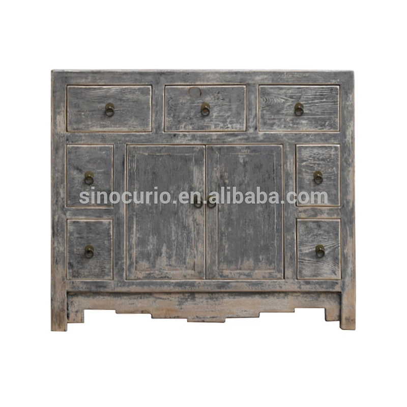 Chinese antique reproduction furniture wholesale oriental style shabby chic gray cabinet