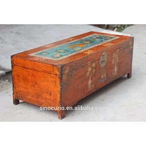 chinese antique painting storage chest coffee table