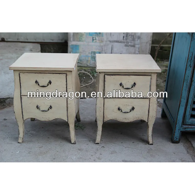 Chinese classic European style white solid wood bedside table