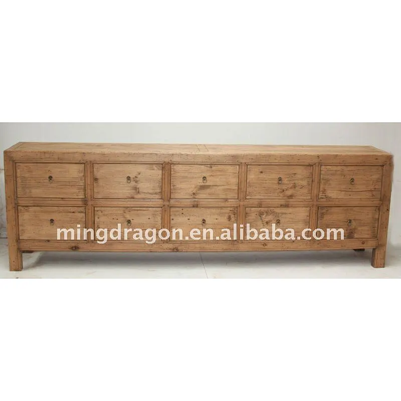 Chinese Antique Rustic Reclaimed Wood Sideboard Ten Drawers