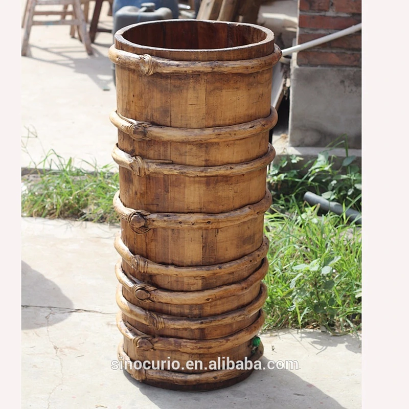 Chinese Vintage Wholesale Bucket Rustic Antique Retro garden wooden bucket