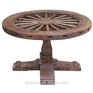 Chinese style solid wood rustic furniture round reclaimed elm wood door top dining table