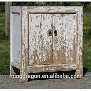 Chinese antique Recycled wood distressed white cabinet
