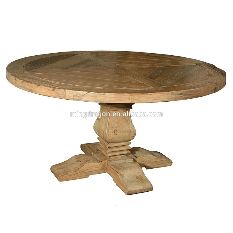 French style solid recyclable wood round dining table,vintage industrial style round table
