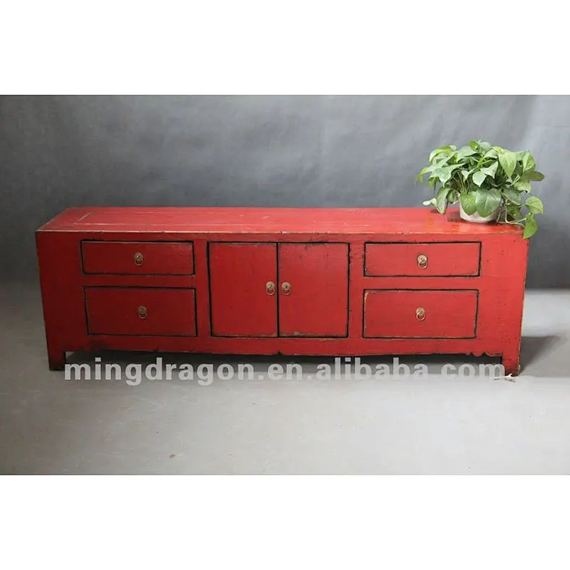 Chinese antique furniture pine wood Shanxi reproduction recycle wood red Two door four drawer TV cabinet